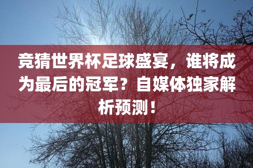 竞猜世界杯足球盛宴，谁将成为最后的冠军？自媒体独家解析预测！