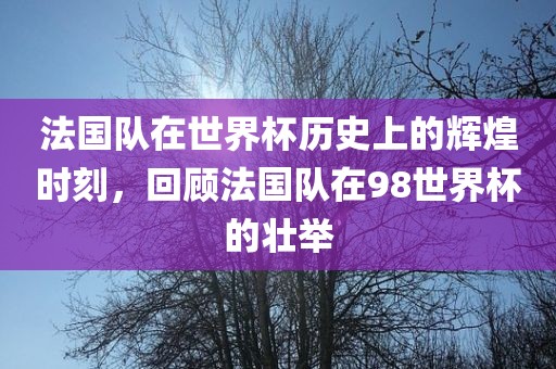 法国队在世界杯历史上的辉煌时刻，回顾法国队在98世界杯的壮举