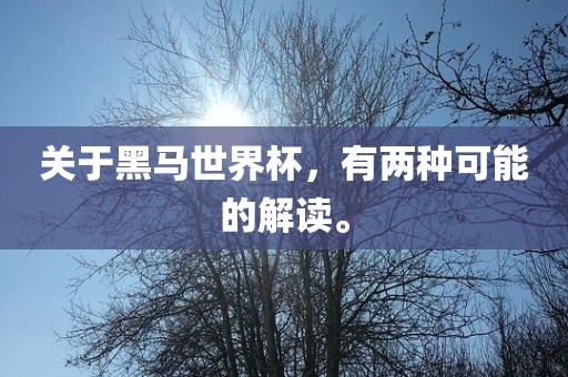 关于黑马世界杯，有两种可能的解读。
