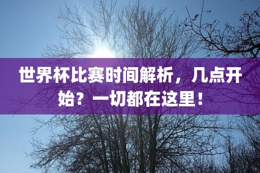 世界杯比赛时间解析，几点开始？一切都在这里！