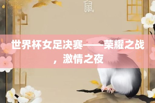 世界杯女漯河市盈旭机械设备有限公司足决赛——荣耀之战，激情之夜