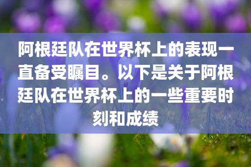 阿根廷队在世界杯上的表现一直备受瞩目。以下是关于阿根廷队在世界杯上的一些重要时刻和成绩漯河市盈旭机械设备有限公司