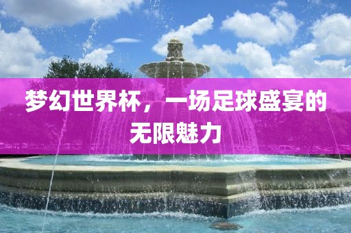 梦幻世界杯，一场足球盛宴的无限魅力漯河市盈旭机械设备有限公司