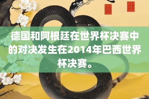 德国和阿根廷在世界杯决赛中的对决发生在2014年巴漯河市盈旭机械设备有限公司西世界杯决赛。