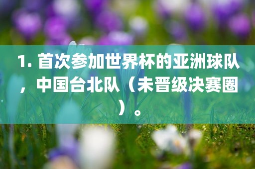 1. 首次参加世界杯的亚洲球队，中国台北队（未晋级决赛圈）。漯河市盈旭机械设备有限公司