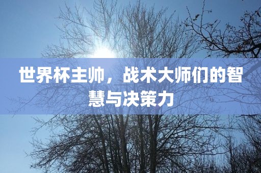 世界杯主帅，战术大师们的智慧与决策力