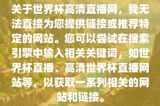 关于世界杯高清直播网，我无法直接为您提供链接或推荐特定的网站。您可以尝试在搜索引擎中输入相关关键词，如世界杯直播、高清世界杯直播网站等，以获取一系列相关的网站和链接。漯河市盈旭机械设备有限公司