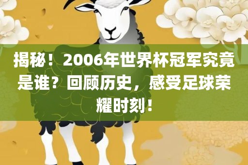 揭秘！2006年世界杯冠军究竟是谁？回顾历史，感受足球荣耀时刻！漯河市盈旭机械设备有限公司