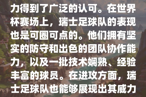 瑞士足球队在FIFA的世界排名中一直稳定在前列，其足球实力得到了广泛的认可。在世界杯赛场上，瑞士足球队的表现也是可圈可点的。他们拥有坚实的防守和出色的团队协作能力，以及一批技术娴熟、经验丰富的球员。在进攻方面，瑞士足球队也能够展现出其威力，通过精准的传球和快速的配合，制造出有威胁的进攻。漯河市盈旭机械设备有限公司