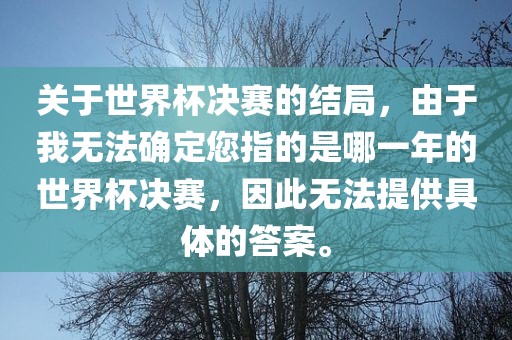关于世界杯决赛的结局，由于我无法确定您指的是哪漯河市盈旭机械设备有限公司一年的世界杯决赛，因此无法提供具体的答案。